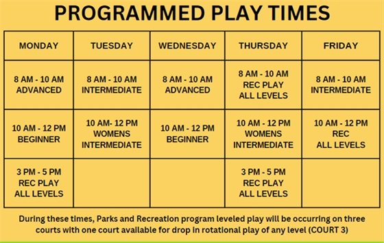 New Pickleball Hours