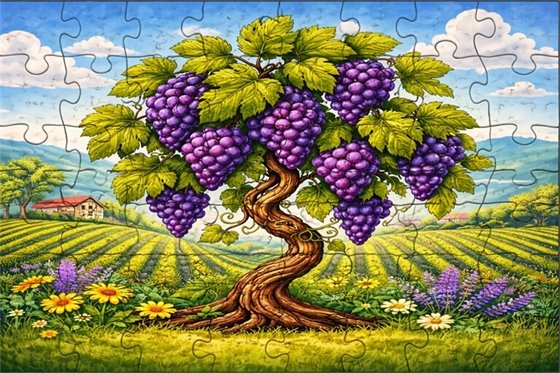 Puzzle made of pieces to show a grape vine.