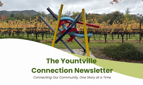 Yountville Arts Sculpture with a vineyard view.